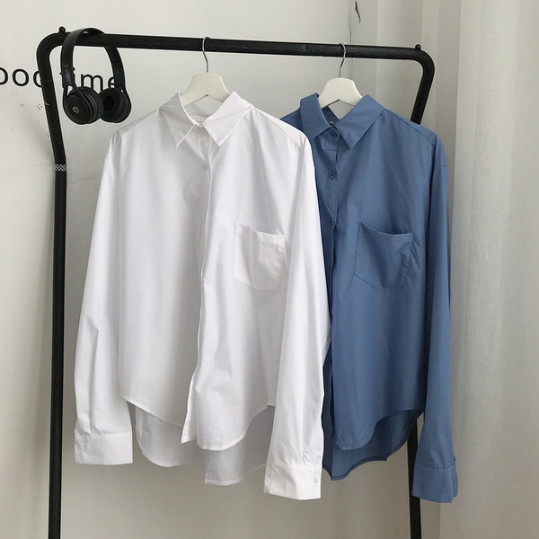 Едноцветна широка риза за мъже с дълъг ръкав