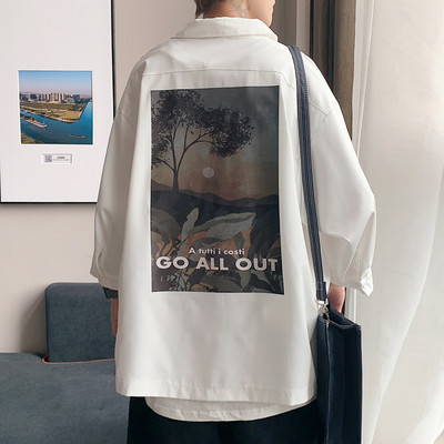 Мъжка ежедневна риза с дълъг ръкав и щампа на гърба