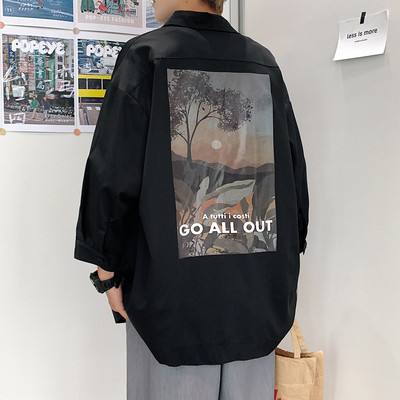 Мъжка ежедневна риза с дълъг ръкав и щампа на гърба