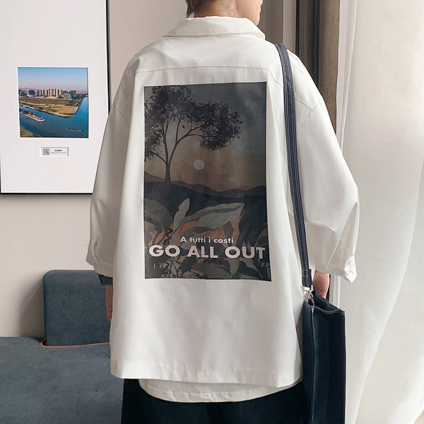 Мъжка ежедневна риза с дълъг ръкав и щампа на гърба 