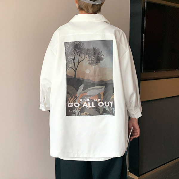 Мъжка ежедневна риза с дълъг ръкав и щампа на гърба 