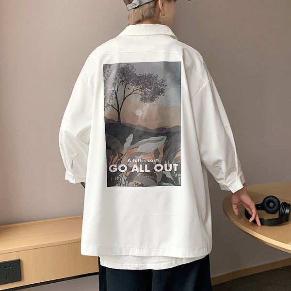 Мъжка ежедневна риза с дълъг ръкав и щампа на гърба 