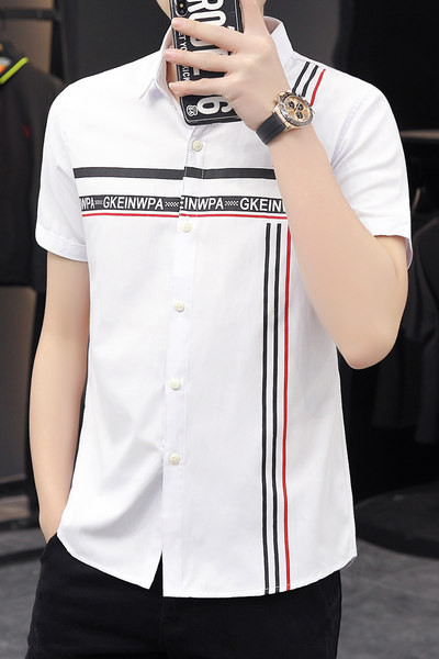 Мъжка стилна риза с надписи и класическа яка