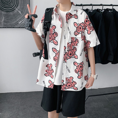 Мъжка риза с къс ръкав и апликация -свободен модел