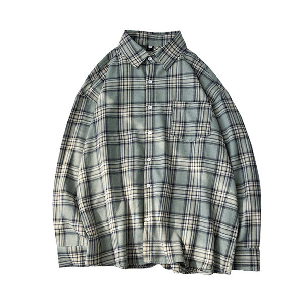 Широка карирана риза за мъже с дълъг ръкав