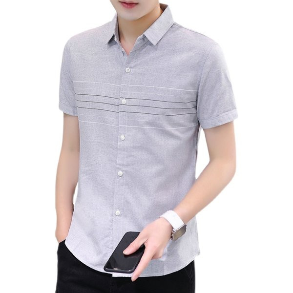 Актуална риза с къс ръкав и копчета-Slim модел