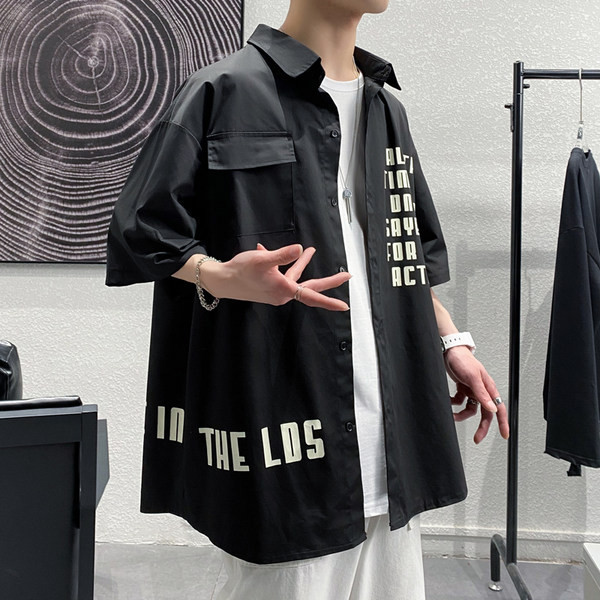 Мъжка лятна риза с надпис и 3/4 ръкав 