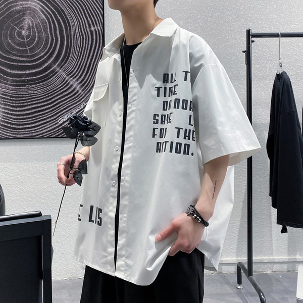 Мъжка лятна риза с надпис и 3/4 ръкав 