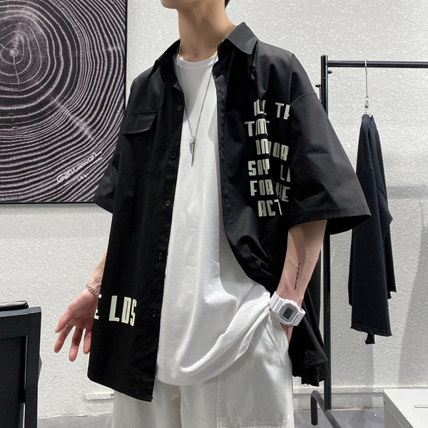 Мъжка лятна риза с надпис и 3/4 ръкав 