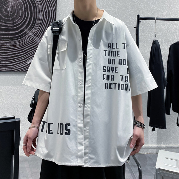 Мъжка лятна риза с надпис и 3/4 ръкав 