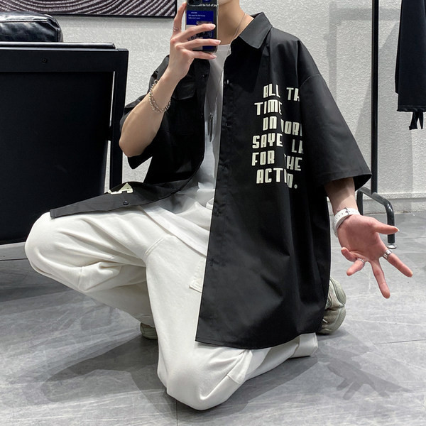 Мъжка лятна риза с надпис и 3/4 ръкав 