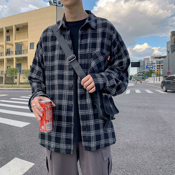 Ежедневна карирана риза с джоб - свободен модел