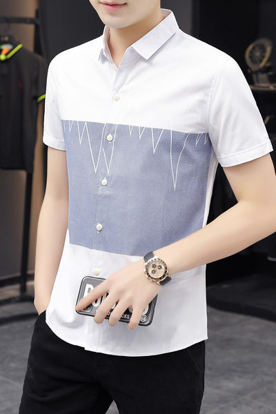 Нов модел мъжка вталена риза с къси ръкави 