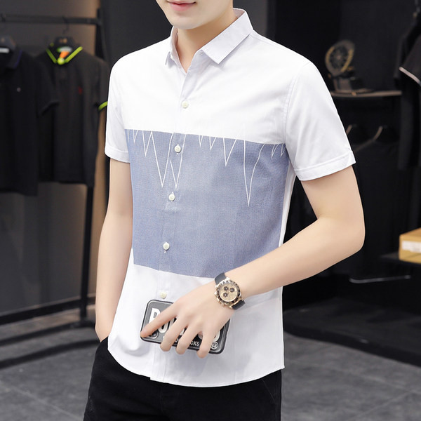 Нов модел мъжка вталена риза с къси ръкави 