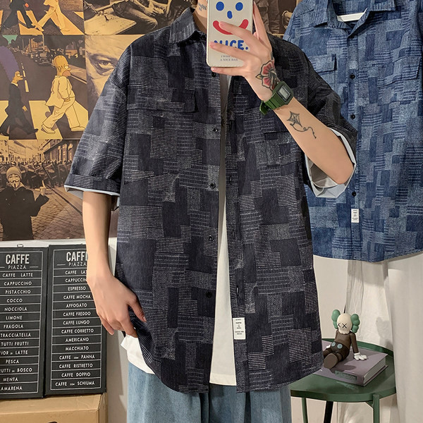 Ежедневна мъжка карирана риза с 3/4 ръкав 