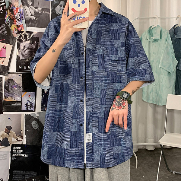 Ежедневна мъжка карирана риза с 3/4 ръкав 