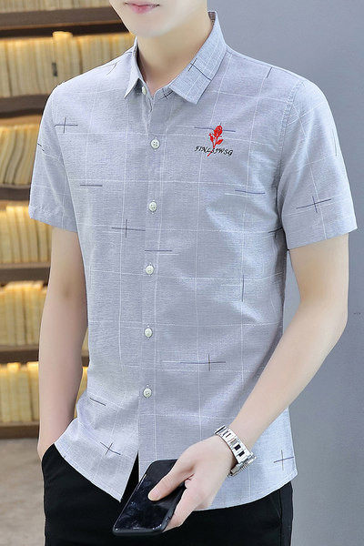 Модерна риза с бродерия и къс ръкав