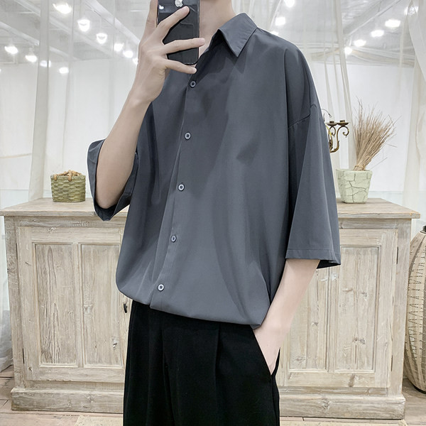 Мъжка лятна риза с 3/4 ръкав изчистен модел