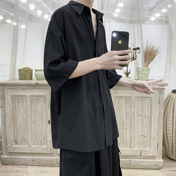 Мъжка лятна риза с 3/4 ръкав изчистен модел