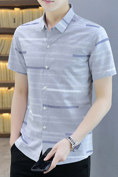 Мъжка лятна риза с копчета и класическа яка