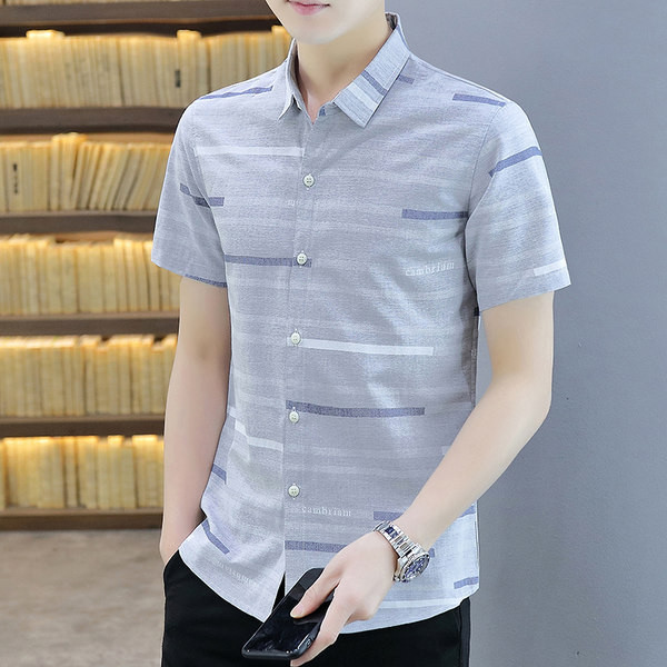 Мъжка лятна риза с копчета и класическа яка