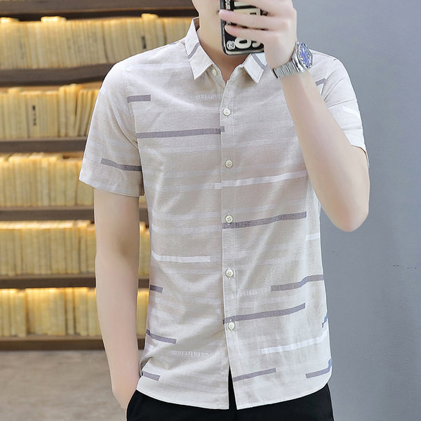 Мъжка лятна риза с копчета и класическа яка