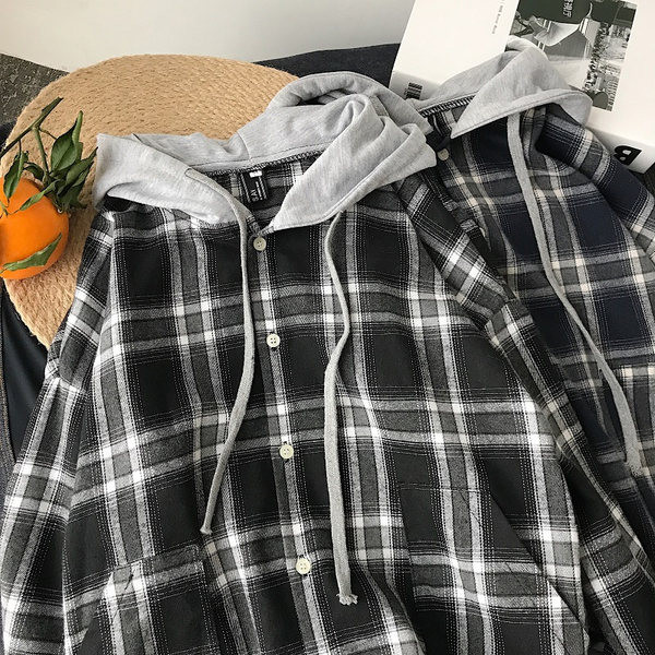 Спортно-ежедневна карирана риза с качулка