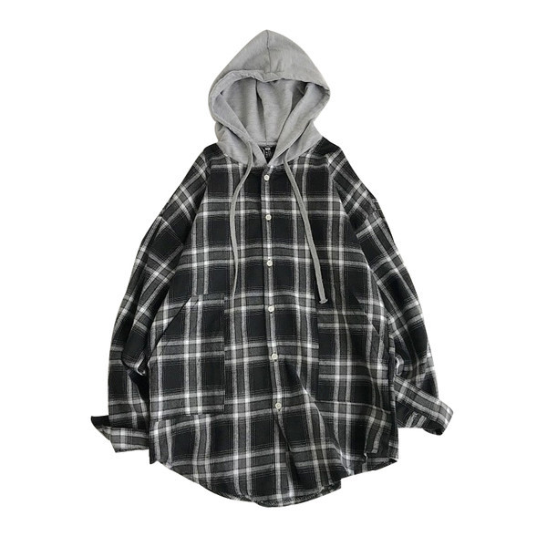 Спортно-ежедневна карирана риза с качулка