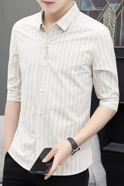 Модерна раирана риза с 3/4 ръкав и класическа яка