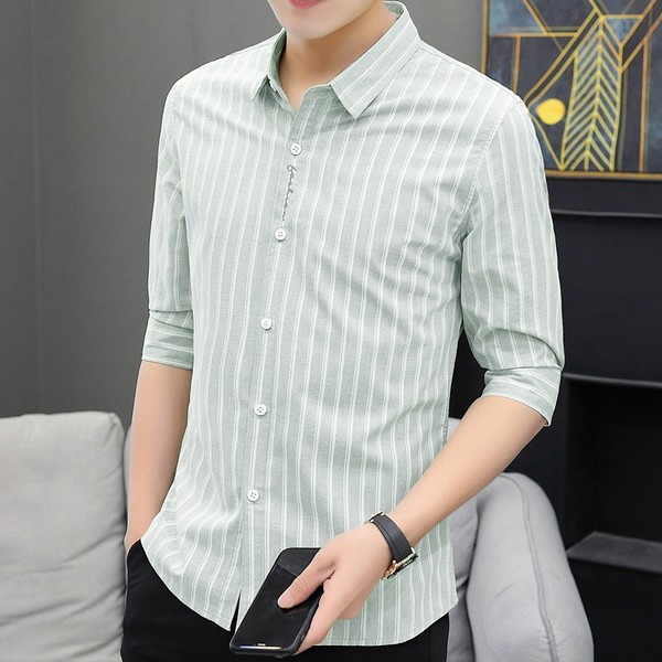 Модерна раирана риза с 3/4 ръкав и класическа яка