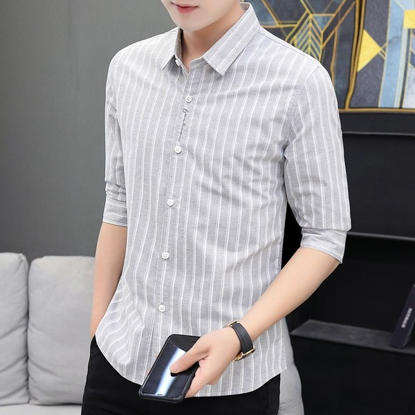 Модерна раирана риза с 3/4 ръкав и класическа яка