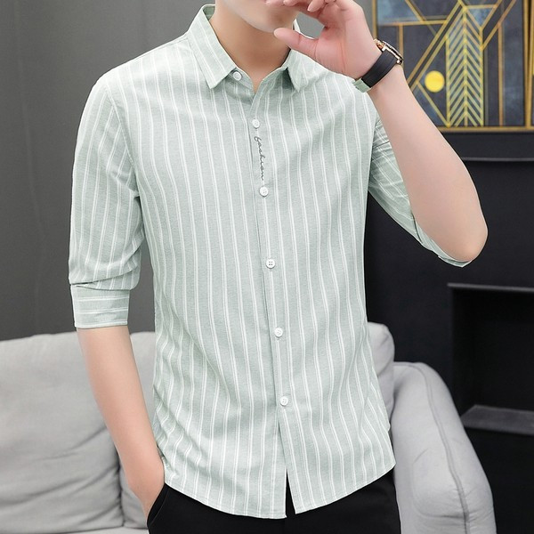 Модерна раирана риза с 3/4 ръкав и класическа яка