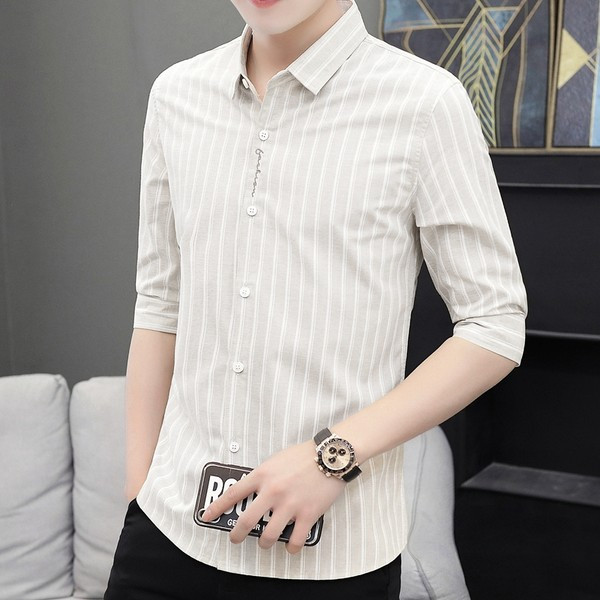 Модерна раирана риза с 3/4 ръкав и класическа яка