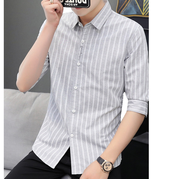 Модерна раирана риза с 3/4 ръкав и класическа яка