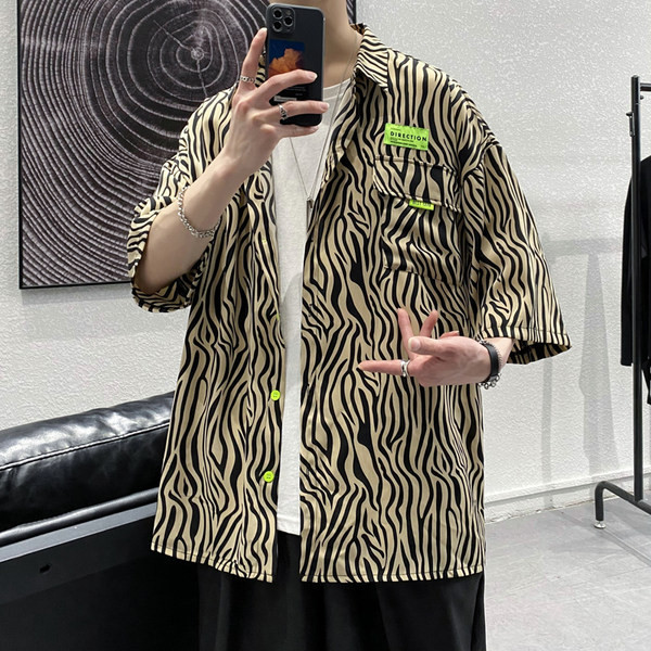 Стилна мъжка риза в леопардов принт с 3/4 ръкав 