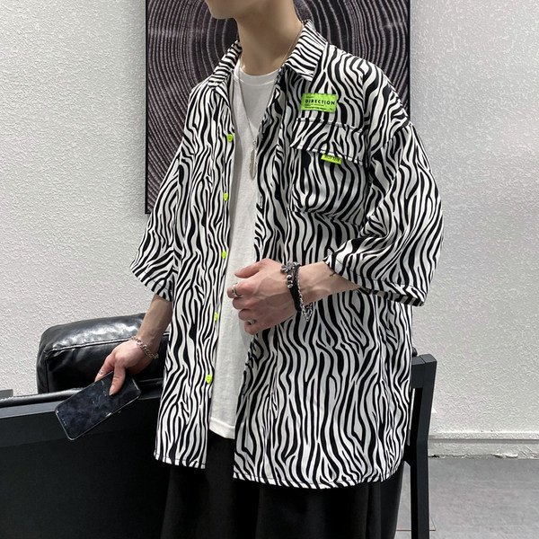 Стилна мъжка риза в леопардов принт с 3/4 ръкав 