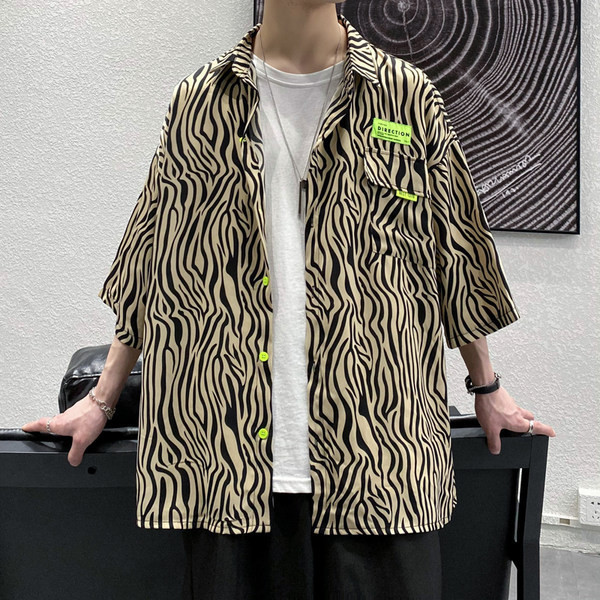 Стилна мъжка риза в леопардов принт с 3/4 ръкав 