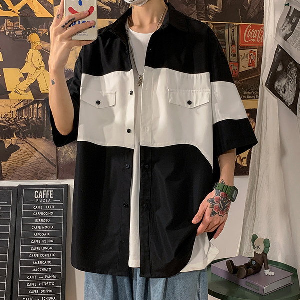 Ежедневна мъжка риза широк модел с копчета и джобове 