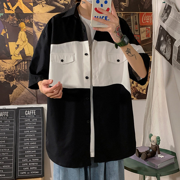 Ежедневна мъжка риза широк модел с копчета и джобове 