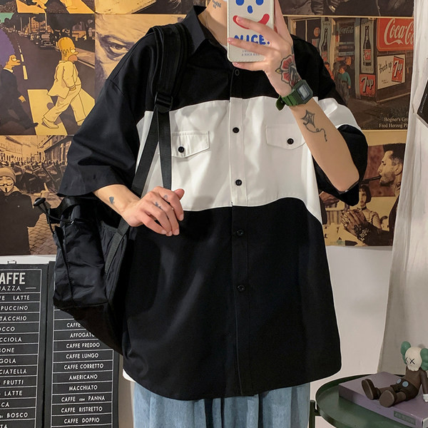 Ежедневна мъжка риза широк модел с копчета и джобове 