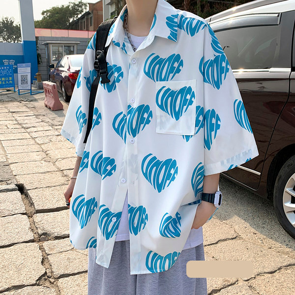 Мъжка лятна риза със щампа сърце и 3/4 ръкав 