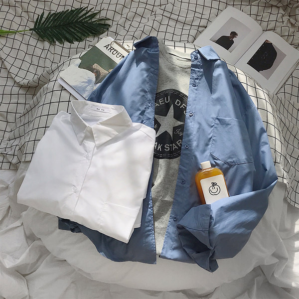 Едноцветна широка риза за мъже с джоб