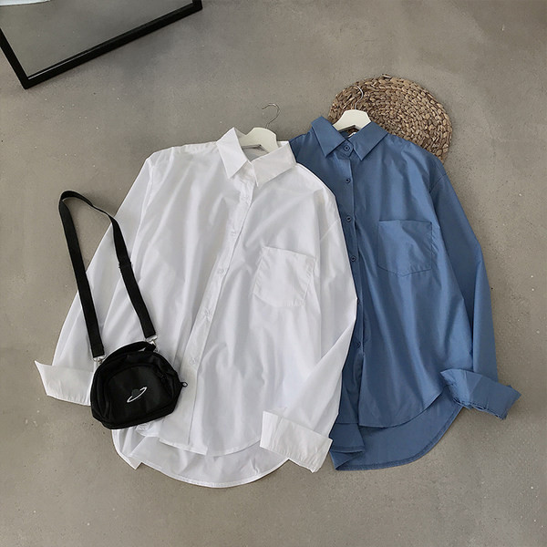 Едноцветна широка риза за мъже с джоб