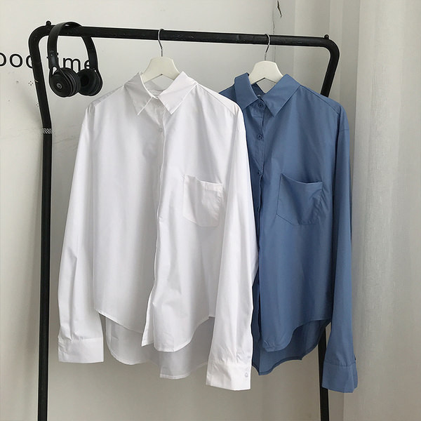 Едноцветна широка риза за мъже с джоб