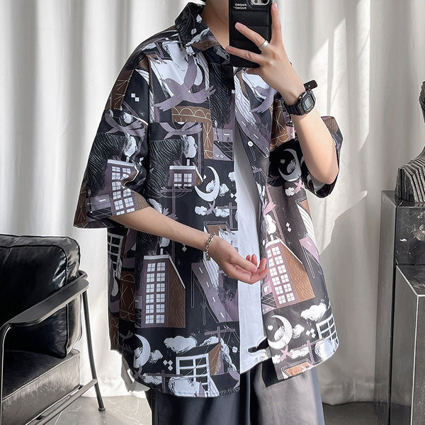 Мъжка цветна риза с 3/4 ръкав и копчета 