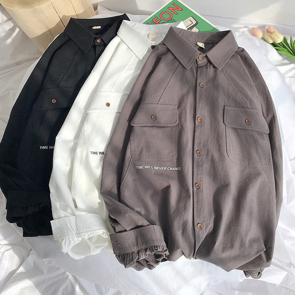 Модерна мъжка риза с големи джобове и копчета