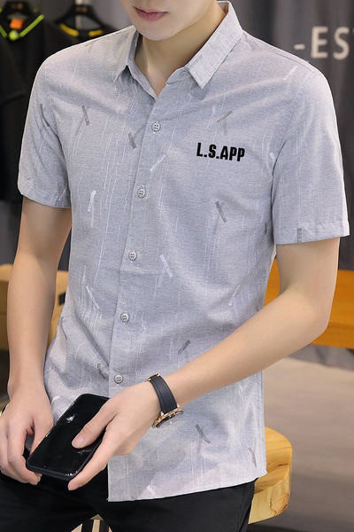 Мъжка модерна риза с надпис и къс ръкав