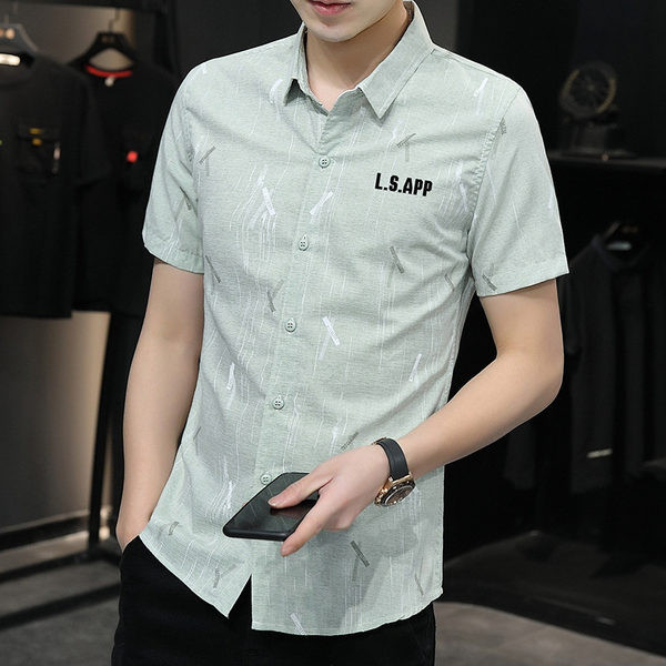 Мъжка модерна риза с надпис и къс ръкав