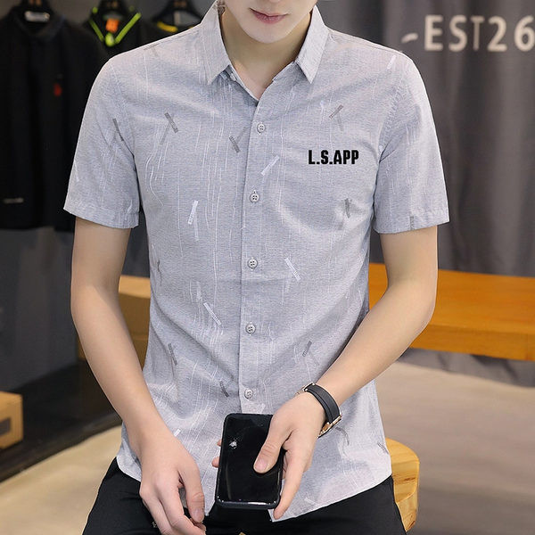 Мъжка модерна риза с надпис и къс ръкав