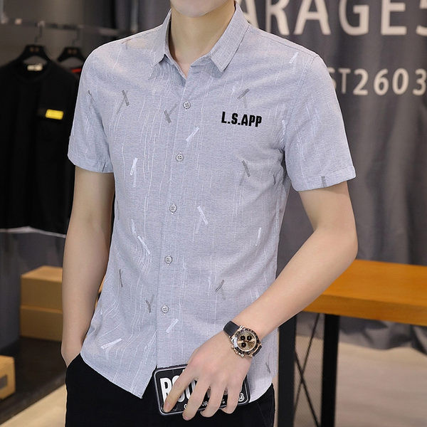Мъжка модерна риза с надпис и къс ръкав